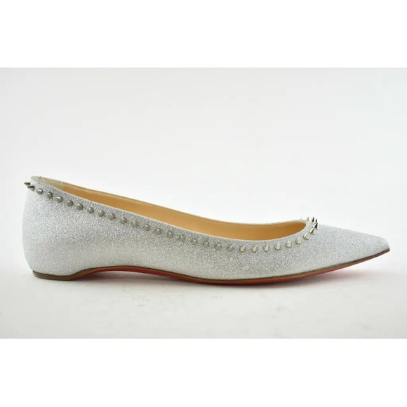 Christian Louboutin Anjalina Flat Silver Glitter Spike Pointed Ballerina 38.5 - Picture 2 of 12